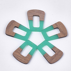 Medium Turquoise Resin & Walnut Wood Pendants, Trapezoid, Medium Turquoise, 37~37.5x27~27.5x3~3.5mm, Hole: 2mm