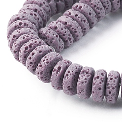 Lilac Natural Lava Rock Beads Strands, Dyed, Flat Round/Disc, Lilac, 8~8.5x3~4mm, Hole: 2mm, about 62 pcs/Strand, 7.87 inch(20 cm)