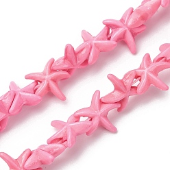 Ярко-Розовый Синтетические бусины, окрашенные в бирюзовый цвет, морская звезда, ярко-розовый, 10x10.5x4 мм, отверстие : 1 мм, около 55 шт / нитка, 13.82'' (35.1 см)