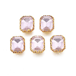 Pink Шить на горный хрусталь, прозрачные стеклянные стразы, с настройками железного зубца, граненые, прямоугольные, розовые, 11x9x4.5 мм, отверстие : 0.9 мм