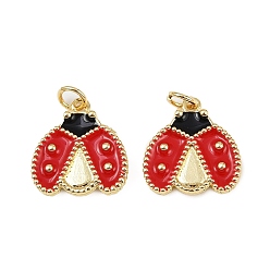 Коровка Латунные подвески, без кадмия, без никеля и без свинца, с эмалью и кольцами для прыжков, реальный 18 k позолоченный, коровка, 16x15.5x3 мм, отверстие : 3 мм
