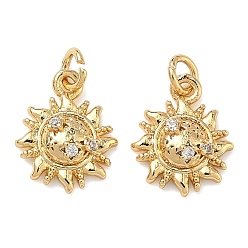 Настоящее золото 18K Латунные микро проложить кубического циркония подвески, солнечные чары, без свинца и без кадмия, стойки покрытие, долговечный, реальный 18 k позолоченный, 12x10x3 мм, Перейти кольцо: 4x0.8 мм, внутренний диаметр: 2.5 мм