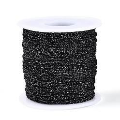 Черный 100м сегментные окрашенные круглые полиэстеровые металлизированные плетеные шнуры, с пластиком для животных, для изготовления ювелирных изделий, чёрные, 1 мм, около 109.36 ярдов (100 м) / рулон