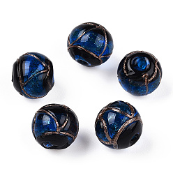 Синий Бусины ручной работы бусины золотого песка, круглые, синие, 8~8.5 мм, отверстие : 1.5 мм