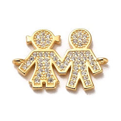 Real 18K Gold Plated 925 Sterling Silver Connector Charms, with Clear Cubic Zirconia, Boy & Girl, with 925 Stamp, Real 18K Gold Plated, 13.5x19.5x1.4mm, Hole: 1.2mm