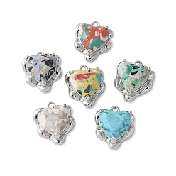 Платина Латунь стекло амулеты, сердце прелести, граненые, платина, 14.5x13x6 мм, отверстие : 1.4 мм