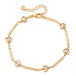 Золотой Браслеты на ногу из латуни с пластиковыми бусинами-жемчужинами в форме яблока ко Дню учителя для женщин, белые, золотые, 9-1/2 дюйм (240 мм)
