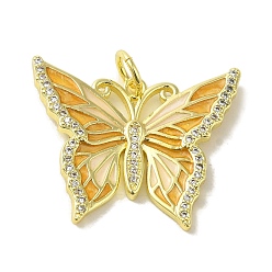 Оранжевый Подвески из латуни-бабочки с эмалью и цирконием микро-паве, без кадмия, без никеля и без свинца, реальный 18 k позолоченный, с целью перехода в кольце, оранжевые, 22x26.5x3 мм, отверстие : 4.2 мм