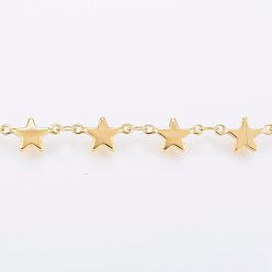 Золотой Ионное покрытие (ip) вручную 304 прутковые цепи из нержавеющей стали, пайки, с катушкой, звезда, золотые, 12.5x6x1.5 мм, около 32.8 футов (10 м) / рулон