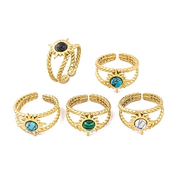 Настоящее золото 18K Ионное покрытие (ip) sun 304 открытые манжетные кольца из нержавеющей стали, женские кольца с синтетической бирюзой и малахитом, реальный 18 k позолоченный, регулируемый