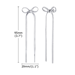 Stainless Steel Color Non-Tarnish Stainless Steel Stud Earrings, Bowknot witn Blade Chain, Stainless Steel Color, 95x29mm