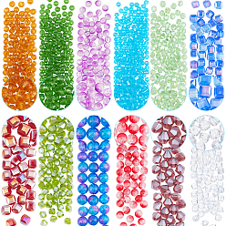 Mixed Color 1410GPcs 12 Style Mixed Style Glass Beads, Rondelle & Round & Cube & Bicone, Mixed Color, 3.5~9x3.5~9x3~9mm, Hole: 0.4~1.6mm