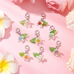 Платина Подвесные украшения из искусственного жемчуга и акрила в виде цветка из АБС-пластика, подвески из натуральных камней и застежек-клешней лобстера для украшений сумок, платина, 24.5 мм, 8 шт / комплект