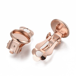 Розовое Золото 304 клипсы из нержавеющей стали, плоско-круглые, розовое золото , лоток : 8 мм, 16x10x8 мм