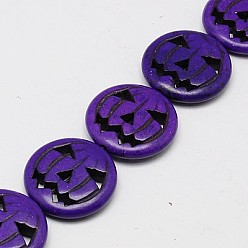 Индиго Синтетических нитей бирюзовые бусы, окрашенные, тыква тыква джек о фонарь джек о фонарь, индиговые, 15x3.5 мм, отверстие : 1 мм, около 27 шт / нитка, 15.35 дюйм