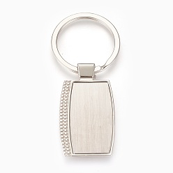 Platinum Zinc Alloy Cabochon Settings Keychain, with Iron Ring, Rectangle, Platinum, Tray: 21x37mm, 79mm, 48.5x27.5x4mm, 1pc/box
