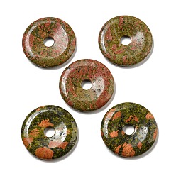 Unakite Natural Unakite Pendants, Donut/Pi Disc Charms, 50x6.5~7.5mm, Hole: 10mm