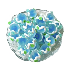 Темно-Голубой Непрозрачные акриловые бусины, бусины ручной работы, круглая с цветком, глубокое синее небо, 16 мм, отверстие : 3 мм