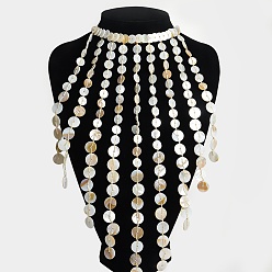Морская Ракушка Плетеные из натуральных ракушек дисковые ожерелья-нагрудники с кисточками для женщин, платина, цвет морской раковины, 15.75 дюйм (40 см)
