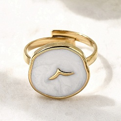 Белый 304 из нержавеющей стали манжеты кольца, плоско-круглые, с эмалью для женщин, золотые, ионное покрытие (ip), белые, внутренний диаметр: 17 мм