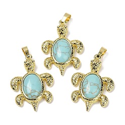 Синтетическая Бирюза Подвески из синтетической бирюзы и латуни, стойки покрытие, без кадмия и без свинца, в форме морской черепахи, 38x27.5x7 мм, отверстие : 8x5 мм