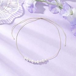 Белый Регулируемые ожерелья из круглых бусин с ракушками и жемчугом, белые, 15.59~24.72 дюйм (39.6~62.8 см)