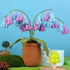 Light Sky Blue DIY Bluebell Planter Display Decoration Knitting Kits for Beginners, Include Cotton Filler, Crochet Hooks, Polyester Yarn, Craft Eye, Crochet Needle, Stitch Markers, Instrction, Light Sky Blue, 22x22cm