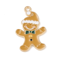Gingerbread Man Новогодняя тема сплава эмали подвески, золотой свет, Колобок, 27.5x17x1.5 мм, отверстие : 1.8 мм