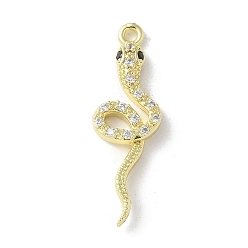 Настоящее золото 14K Латунные микропаве прозрачные подвески с фианитом, без кадмия, без никеля и без свинца, змеиные чары, реальный 14 k позолоченный, 27.5x8.5x3 мм, отверстие : 1.4 мм