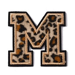 Letter M Polyester Computerized Embroidery Cloth Iron On Sequins Patches, Leopard Print Pattern Stick On Patch, Costume Accessories, Appliques, Letter.M, 61x62x1.5mm