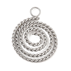 Couleur Acier Inoxydable Pendentifs en acier inoxydable, breloques en forme de spirale, couleur inox, 304mm, Trou: 21.5x17x1.5mm