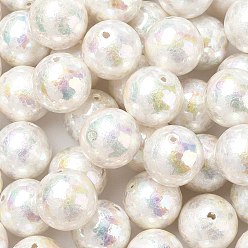 Snow UV Plating Textured Transparent Acrylic Beads, Iridescent, Round, Snow, 19.5~20mm, Hole: 2mm