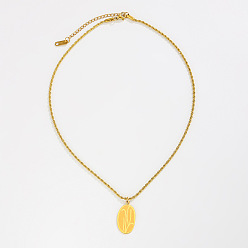Golden 304 Stainless Steel Oval Pendant Rope Chain Necklaces for Women, Golden, 15.75 inch(40cm)