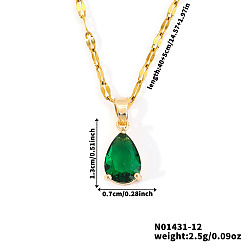 Зеленый Модные латунные ожерелья с подвесками в виде слезы из стекла, золотые, зелёные, 15.75 дюйм (40 см)