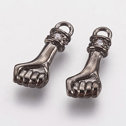 Черный Цвет Металла Латунные микро проложить кубического циркония подвески, кулак, металлический черный , 14.5x6x2.5 мм, отверстие : 2 мм