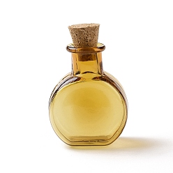 Goldenrod Flat Round Miniature Glass Bottles, with Cork Stoppers, Empty Wishing Bottles, for Dollhouse Accessories, Jewelry Making, Goldenrod, 11.5x21x31mm