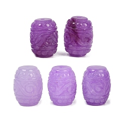 Фиолетовый Натуральные бирманские нефритовые бусины, окрашенные в различные цвета., вырезанные бочка, фиолетовые, 16~16.5x11.5~12 мм, отверстие : 1.5 мм