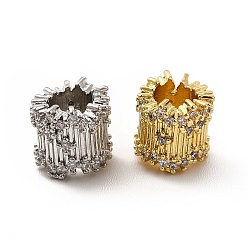 (52) Непрозрачная лаванда Реечное покрытие латунь микро паве кубический цирконий европейские бусины, бусины с большим отверстием, долговечный, без кадмия и без свинца, колонка, разноцветные, 8x7.5 мм, отверстие : 4.1 мм