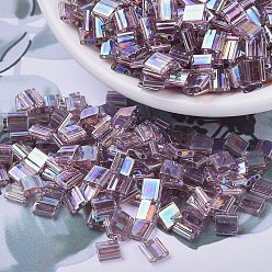 (TL256) Прозрачный Дымчатый Аметистовый AB Миюки тила бусины, японский бисер, 2-луночное, (TL 256) прозрачный дымчатый аметист AB, 5x5x1.9 мм, Отверстие : 0.8 мм , около 590 шт / 50 г