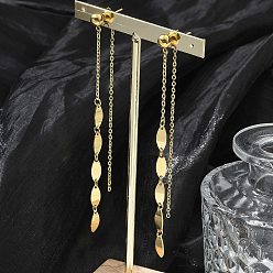 Золотой Ионное покрытие (ip) 304 серьги-гвоздики с кисточками из нержавеющей стали для женщин, овальный с подвеской-цепочкой, золотые, 108x6 мм