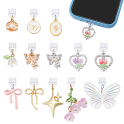 (52) Непрозрачная лаванда 13шт пластиковые мобильные пылезащитные заглушки, разнообразные, с подвесками из сплава и акрила, разноцветные, 28~50 мм