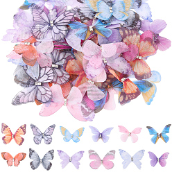 (52) Непрозрачная лаванда 60шт. 12 стили 3 аксессуары для украшения в виде бабочки из марли, со стразами, разноцветные, 32x45x3 мм, 5 шт / стиль