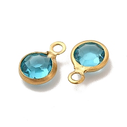Mixed Color Ion Plating(IP) 304 Stainless Steel with Glass Charms, Real 18K Gold Plated, Faceted Flat Round, Mixed Color, 9.5x6.5x2mm, Hole: 1.5mm