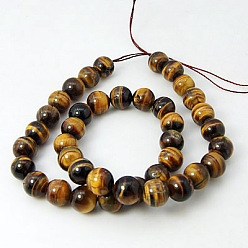 Goldenrod Natural Tiger Eye Beads Strands, Grade A, Round, Goldenrod, 12mm
