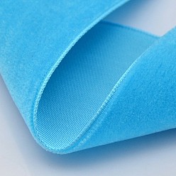 Deep Sky Blue Polyester Velvet Ribbon for Gift Packing and Festival Decoration, Deep Sky Blue, 7/8 inch(23mm), about 25yards/roll(22.86m/roll)