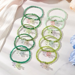 (52) Непрозрачная лаванда 10шт. акриловых браслетов с подвесками, стеклянные бусины эластичные браслеты для женщин, цветок, разноцветные, внутренний диаметр: 2.09 дюйм (5.3 см)