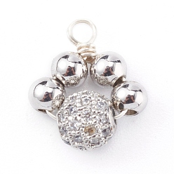Platinum Brass Micro Pave Clear Cubic Zirconia Charms, Round, Platinum, 14x12x6mm, Hole: 2mm