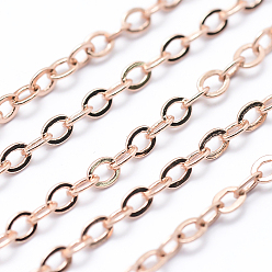 Розовый Позолоченный Латунные кабельные цепи, пайки, долговечный, Плоско-овальные, без кадмия и без свинца, Настоящее розовое золото покрыто, ссылка: 2.5x2x0.3 mm