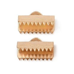 Настоящее золото 18K 304 концы обжимные ленты нержавеющие, прямоугольные, реальный 18 k позолоченный, 8x13 мм, отверстие : 4x1.5 мм