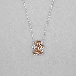 Платина Подвеска в виде пряничного человечка с клевером из латуни с эмалью, рождественская., седло коричневый, платина, 17.72 дюйм (45 см)